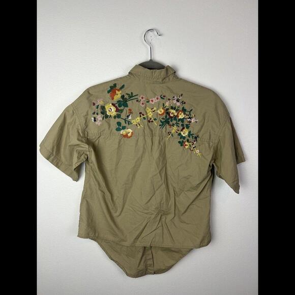 Madewell Shirt Women S Green Tie Front Embroidered Floral Short Sleeve Button Up - Picture 5 of 8